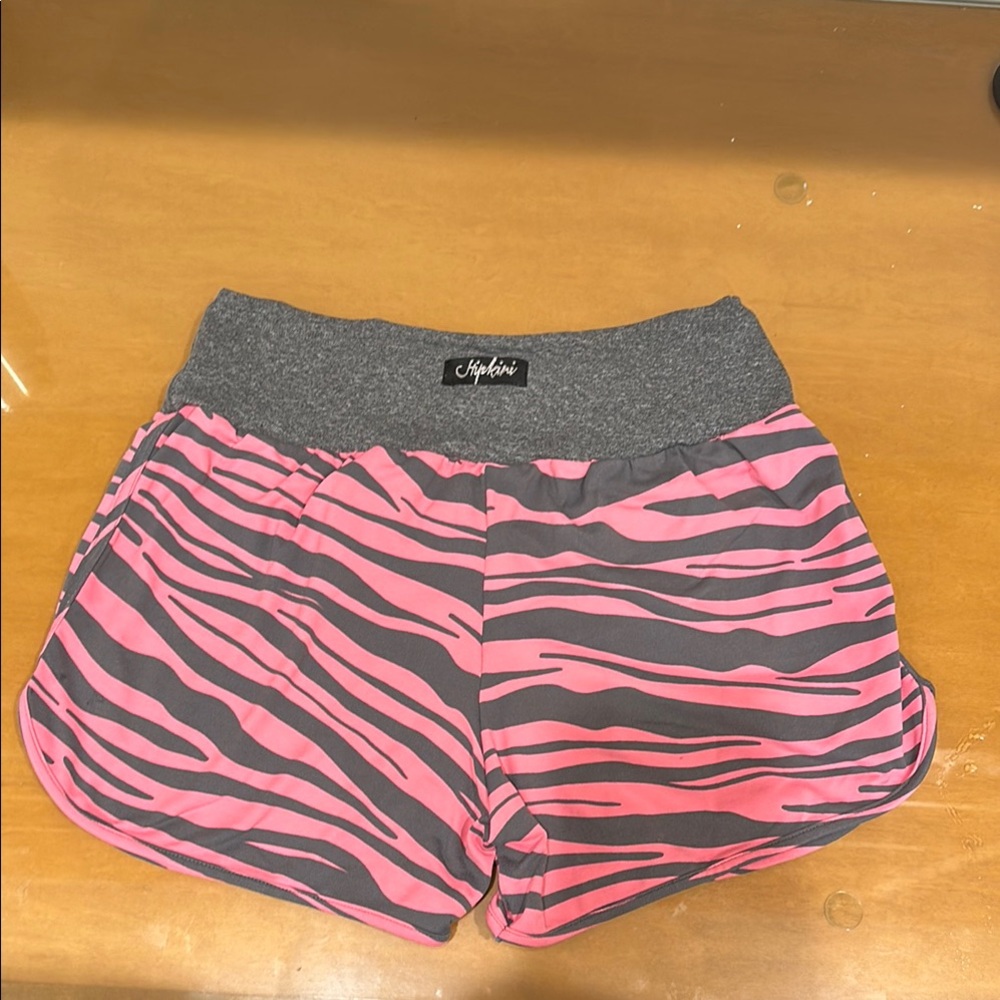 Pink and Gray Athletic Shorts with Zebra Pattern by hipkini
